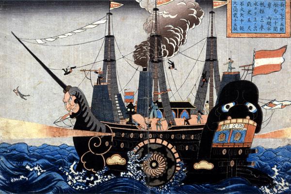 Japanese Woodblock Print of American Warship