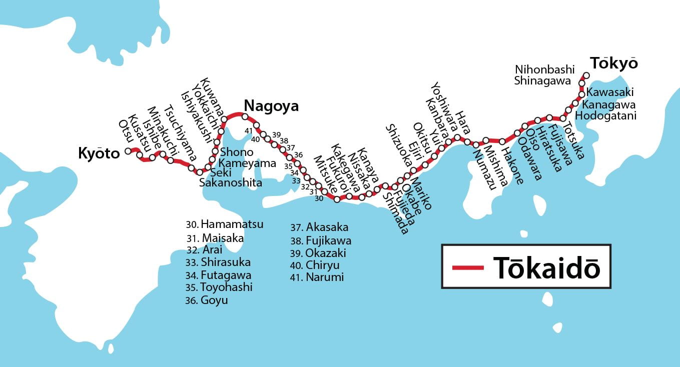 map of the stops along the tokaido