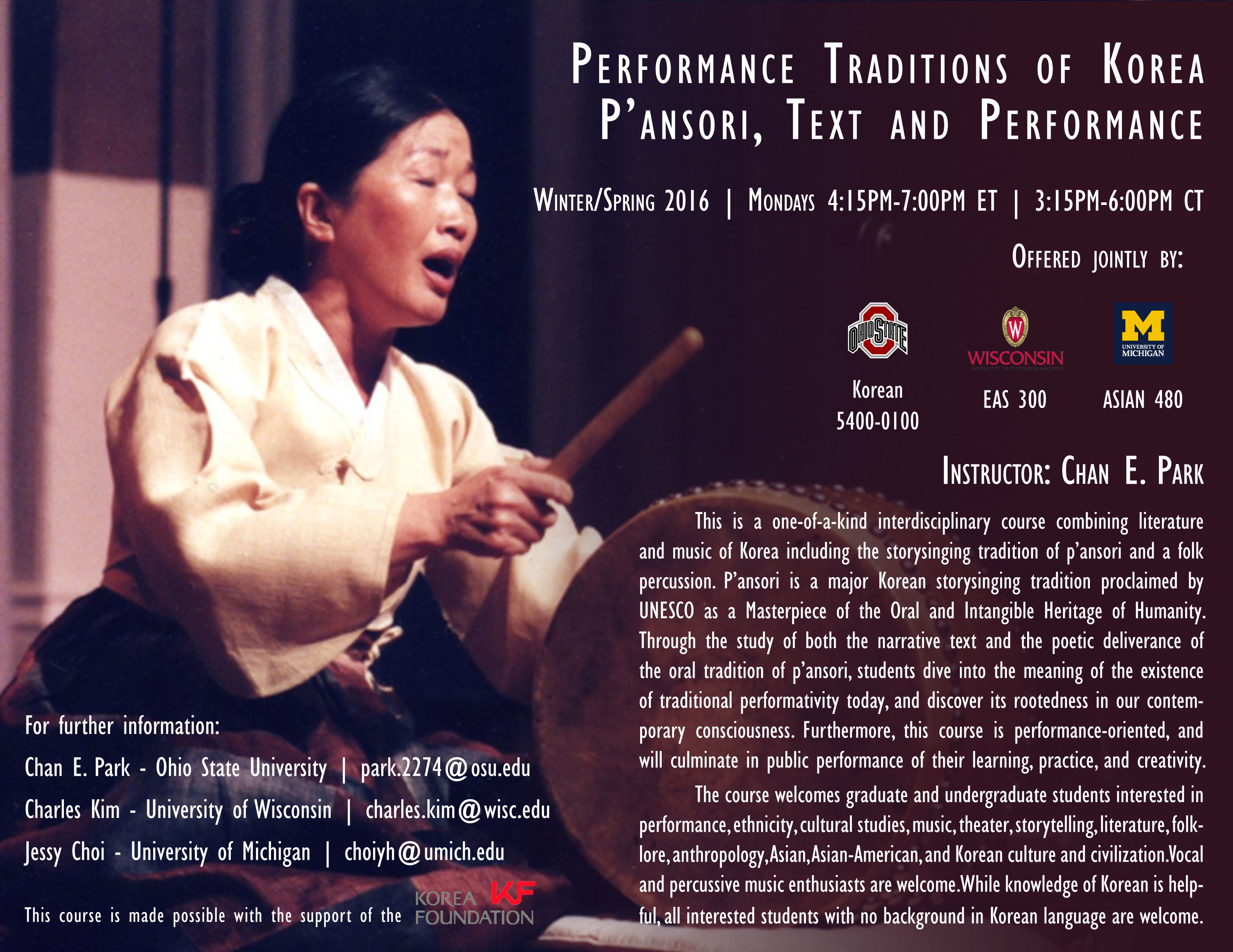 Courses On Korean Performance Traditions Politics And History To Be Offered In Spring 16 As Part Of Korean Eschool East Asian Studies Center