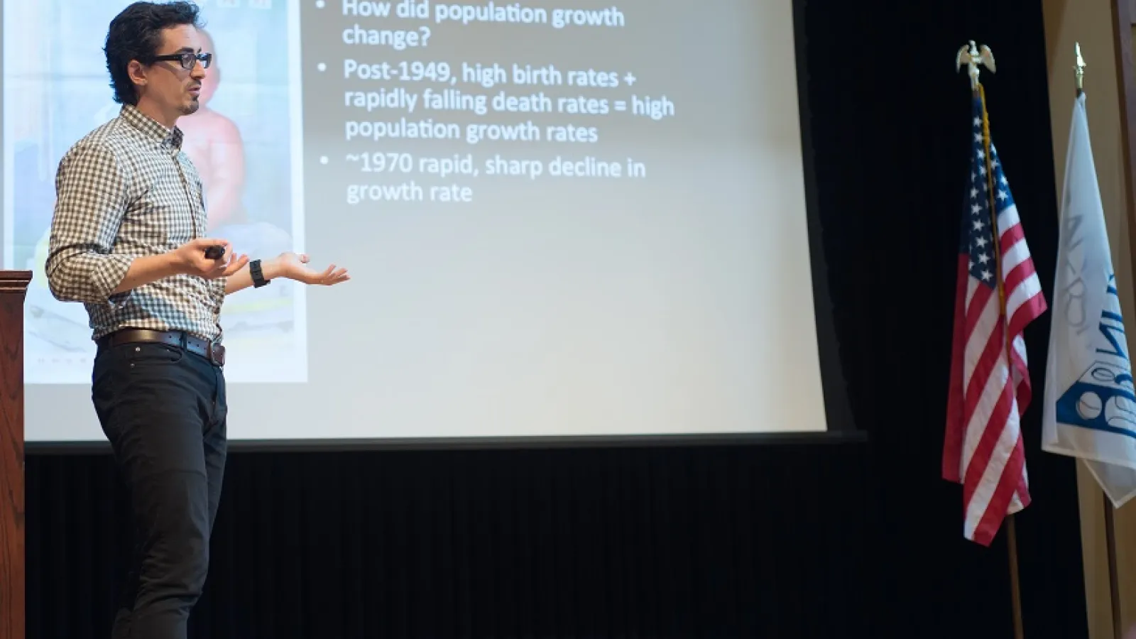 Max Woodworth speaking to high school students