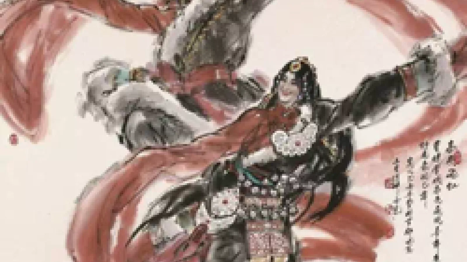 Yun Shen - ethnic groups - Tibetan - stylized artistic ink drawn image of people dancing in traditional attire