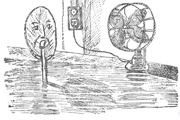 Illustration of a handheld fan and an electric fan