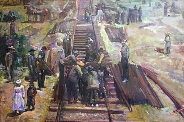 Painting of railroad workers