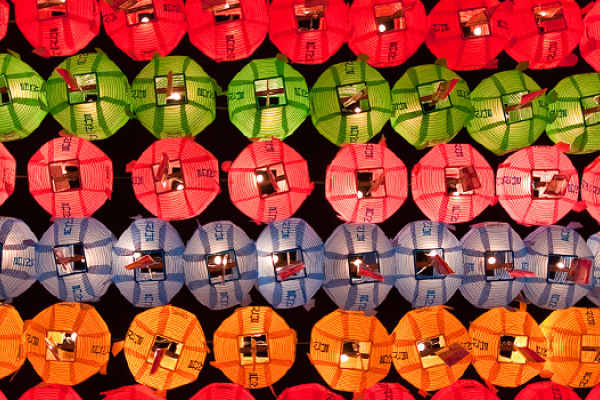 Multicolored traditional Korean lanterns